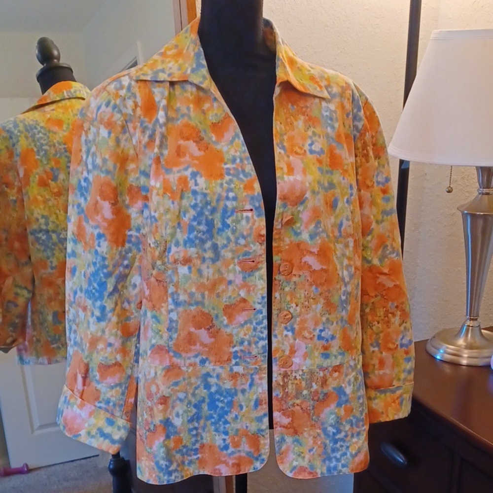 Vintgage Coldwater Creek Waterful Color Floral Button-Up Jacket